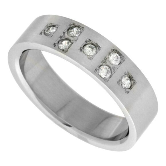 Surgical Stainless Steel 6mm Cz Cross Wedding Band